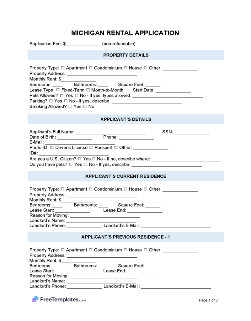 Michigan Rental Application Form - ailawyer.com | PDF | Word